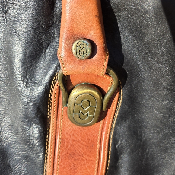 Marino Orlandi Duffle Weekender Travel Bag Italy Leather Black Brown 24x13x10" - Picture 5 of 15